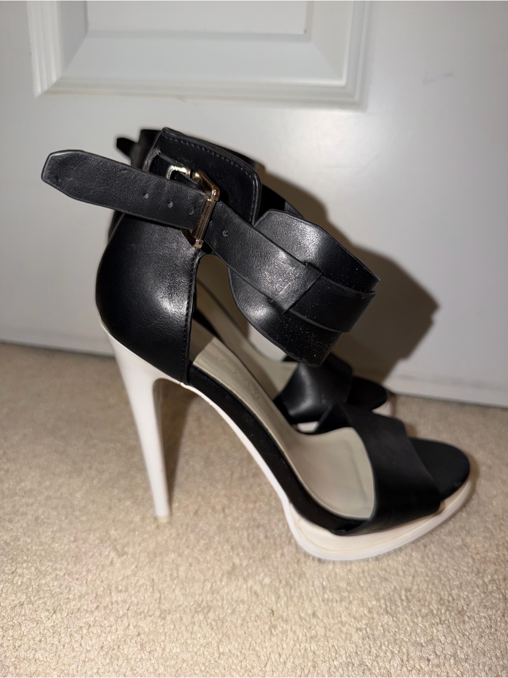 Aldo Black and White High Heel Strappy Sandals